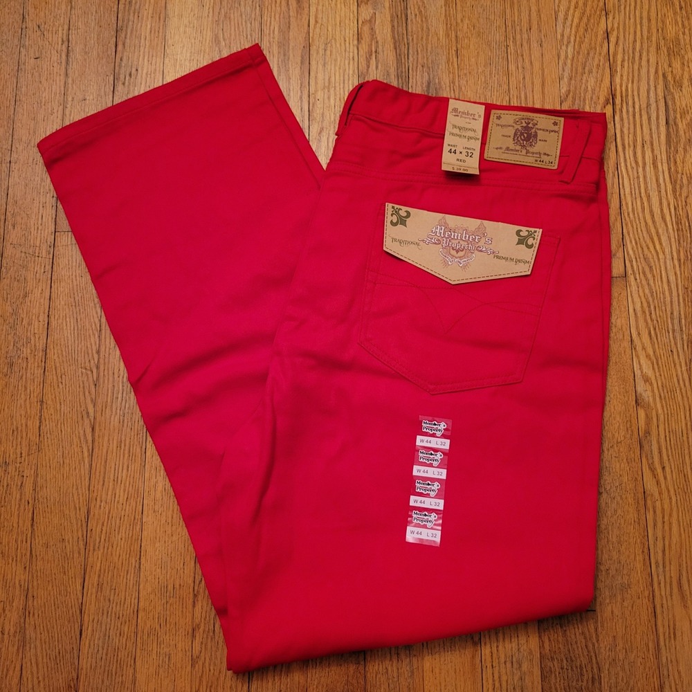 Members Property 44x32 Jeans Red Denim Straight Leg Y2K Vintage Skater 90s Pants